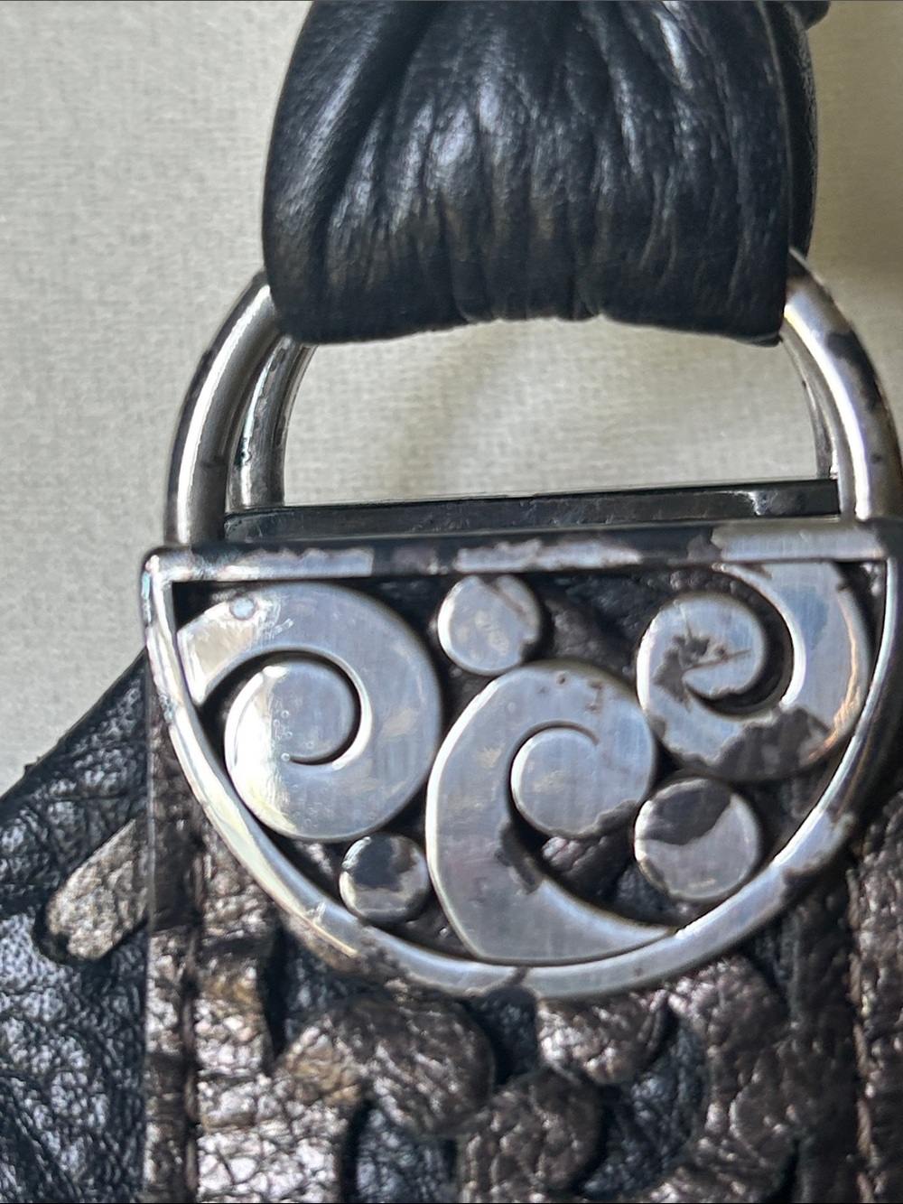 Brighton Black Leather Shoulder Bag with Brown Trim and Heart Charm - Picture 4 of 14